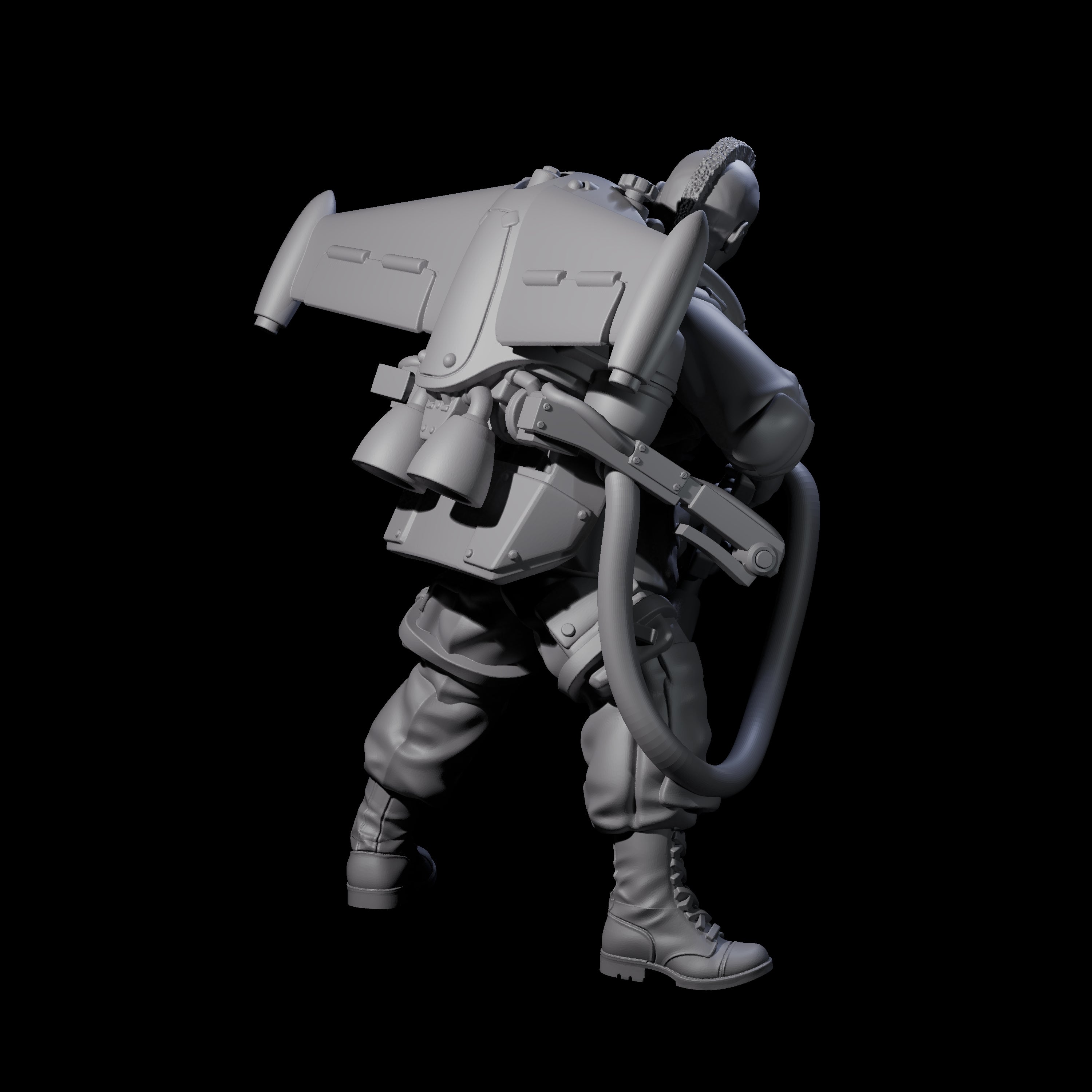 Weird War USA Scorched Jetpack Flamethrower B Miniature for Dungeons and Dragons, Pathfinder or other TTRPGs
