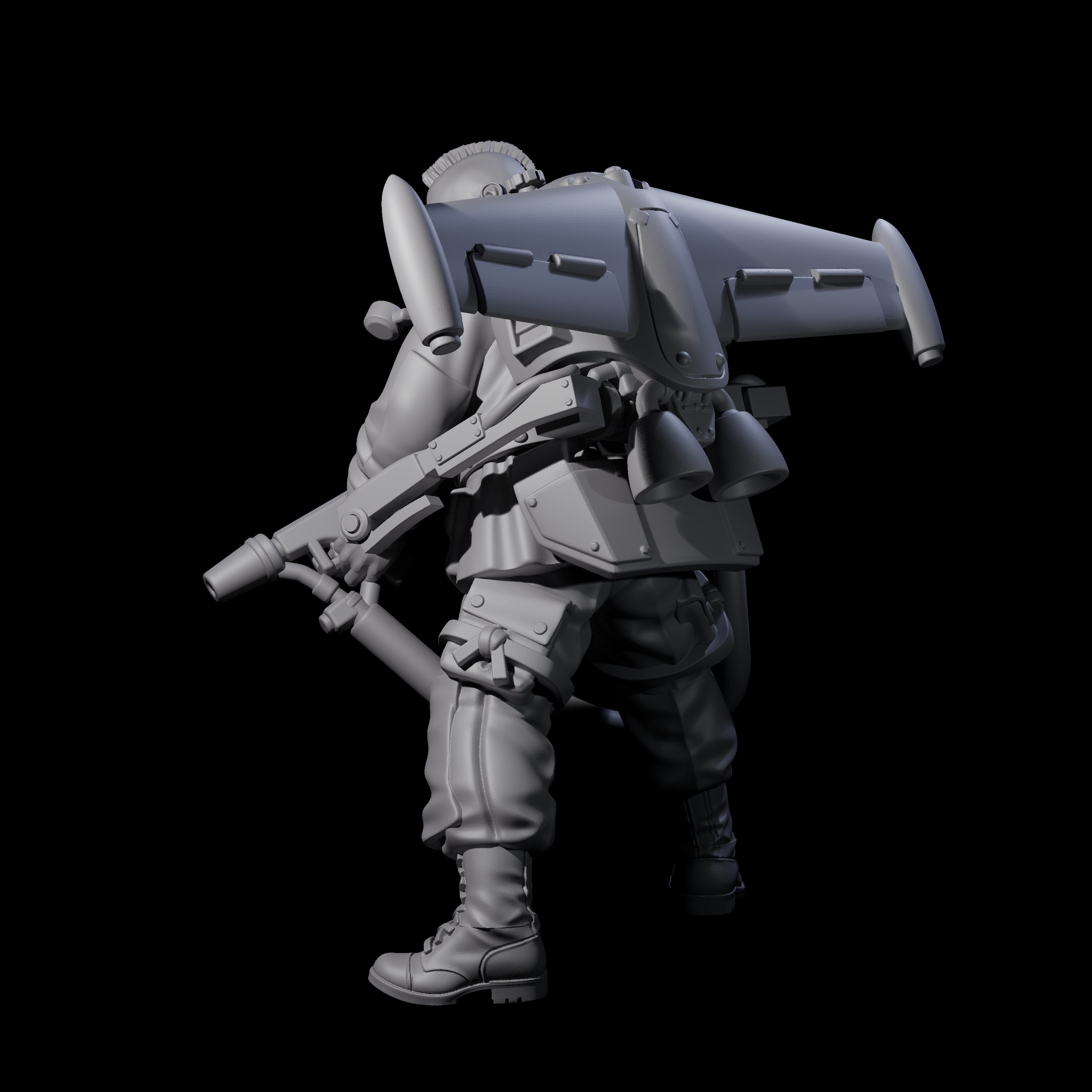 Weird War USA Scorched Jetpack Flamethrower B Miniature for Dungeons and Dragons, Pathfinder or other TTRPGs