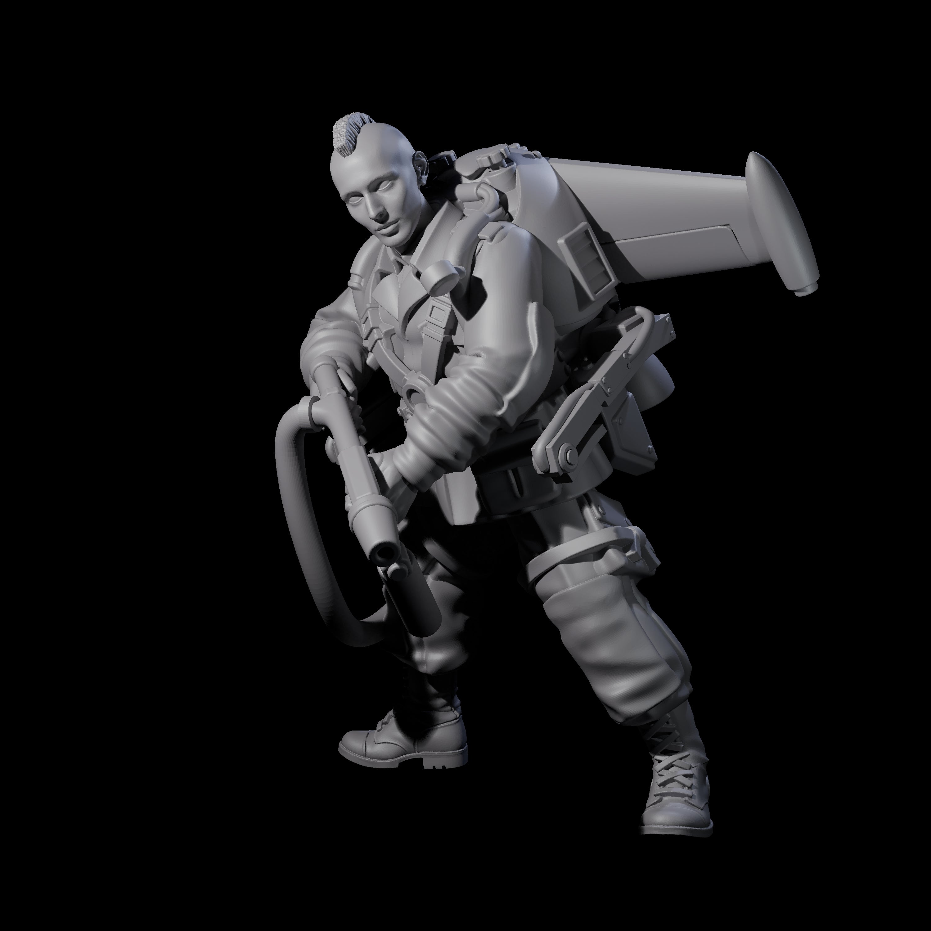 Weird War USA Scorched Jetpack Flamethrower B Miniature for Dungeons and Dragons, Pathfinder or other TTRPGs