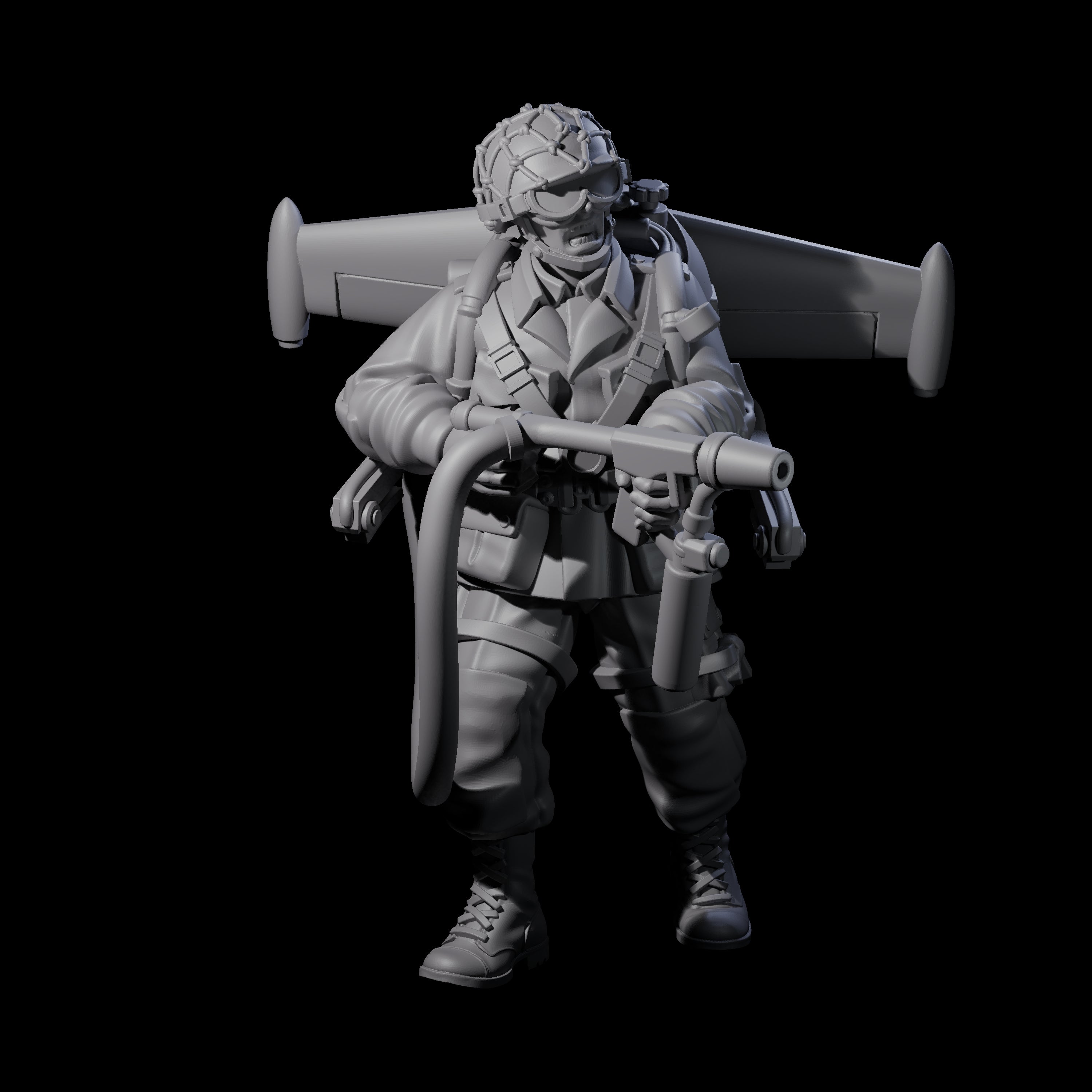 Weird War USA Scorched Jetpack Flamethrowers Miniature for Dungeons and Dragons, Pathfinder or other TTRPGs