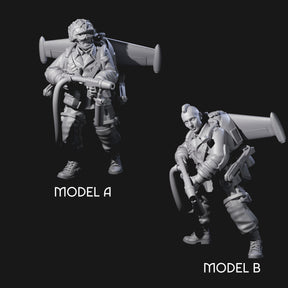 Weird War USA Scorched Jetpack Flamethrowers Miniature for Dungeons and Dragons, Pathfinder or other TTRPGs