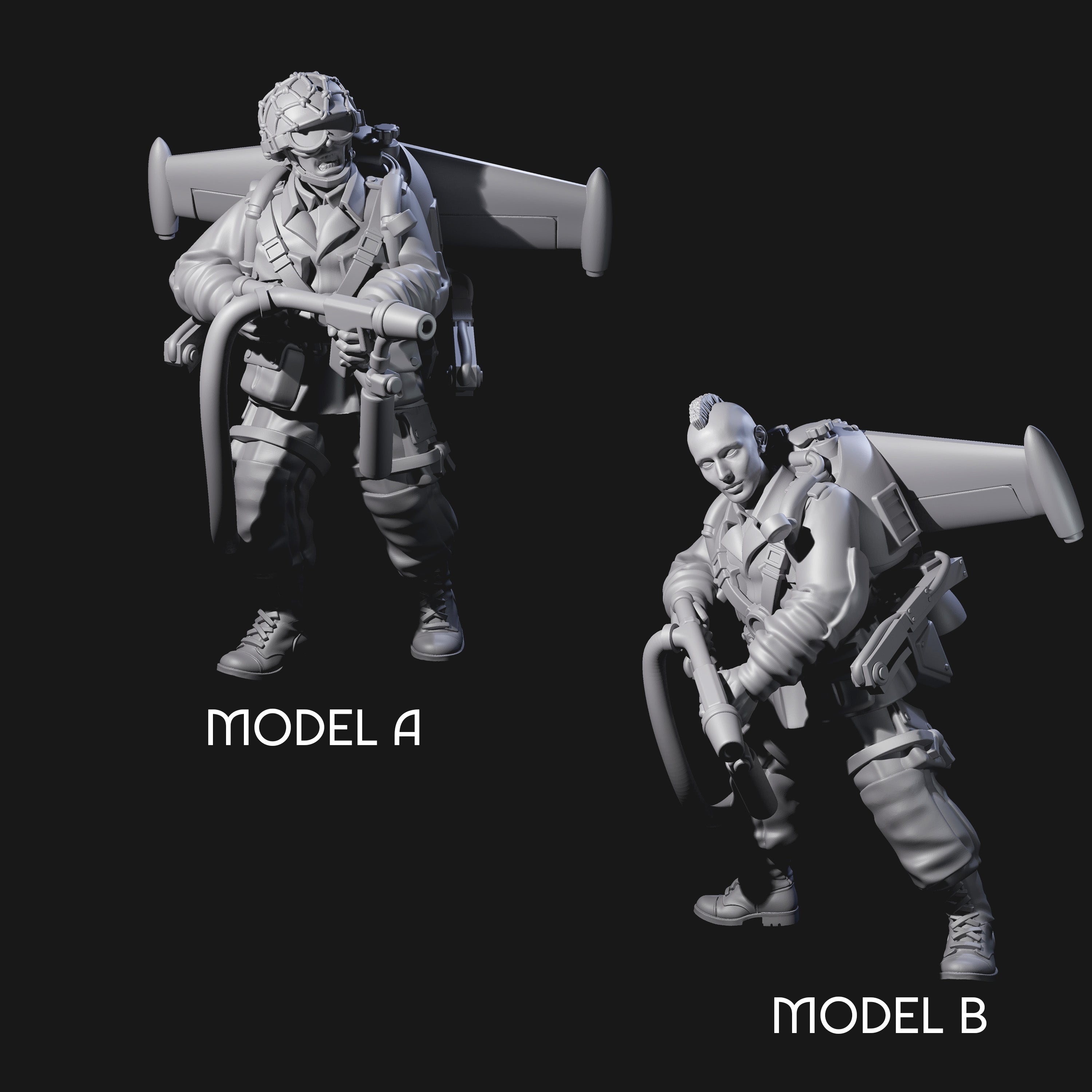 Weird War USA Scorched Jetpack Flamethrowers Miniature for Dungeons and Dragons, Pathfinder or other TTRPGs