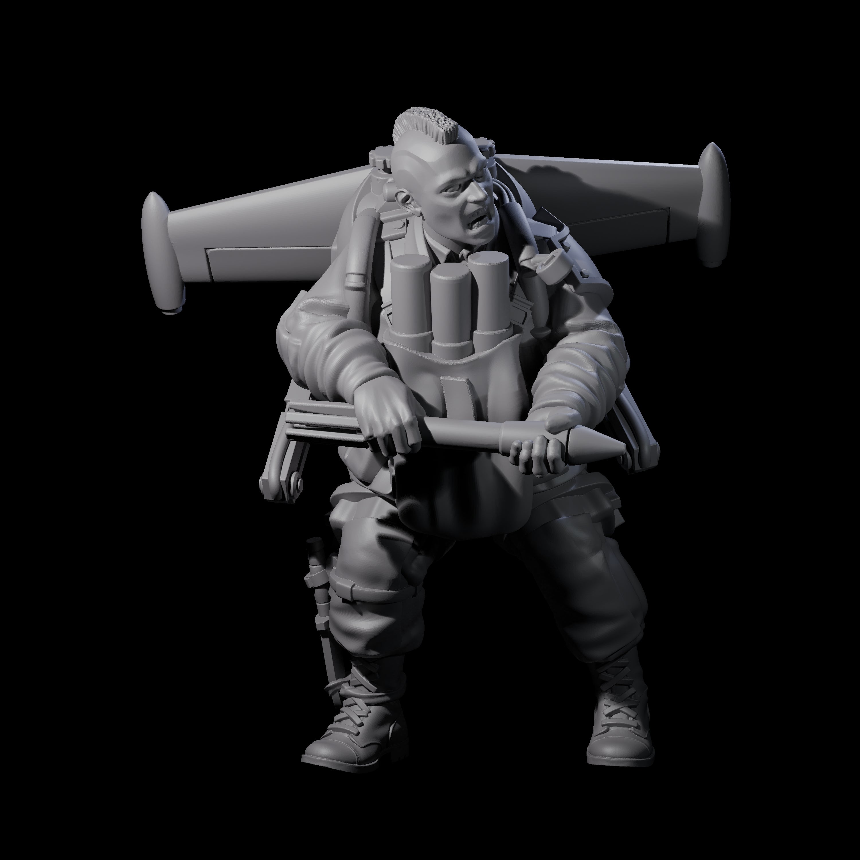 Weird War USA Taking Aim Jetpack Bazooka Member Assistant Miniature for Dungeons and Dragons, Pathfinder or other TTRPGs