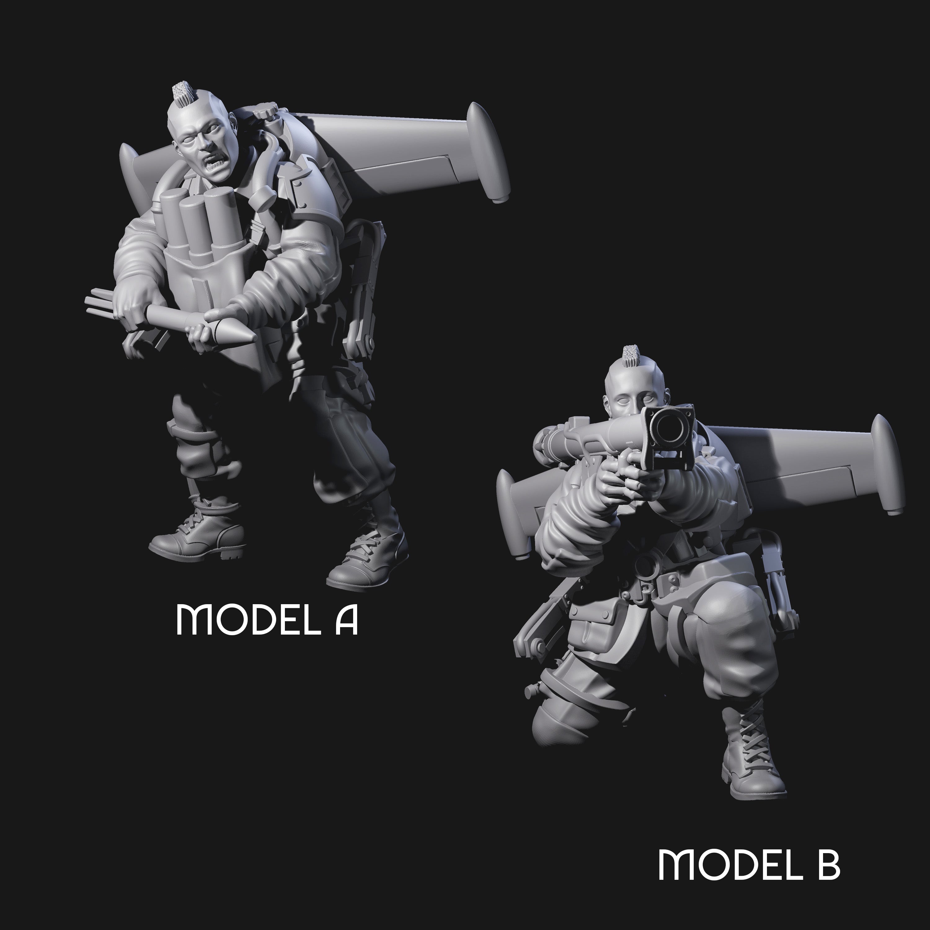 Weird War USA Taking Aim Jetpack Bazooka Team Miniature for Dungeons and Dragons, Pathfinder or other TTRPGs