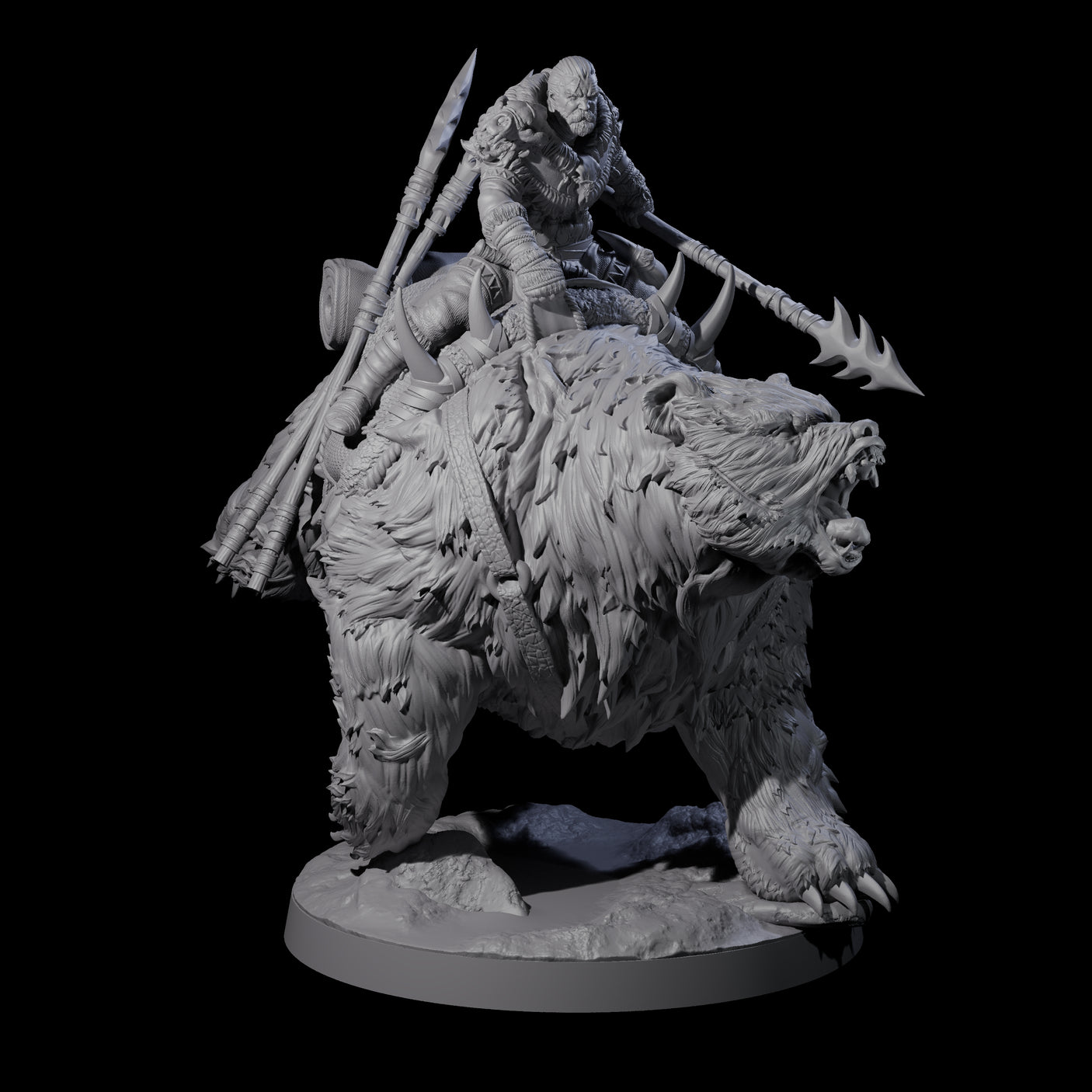 Wild Bear Rider B Miniature for Dungeons and Dragons, Pathfinder or other TTRPGs