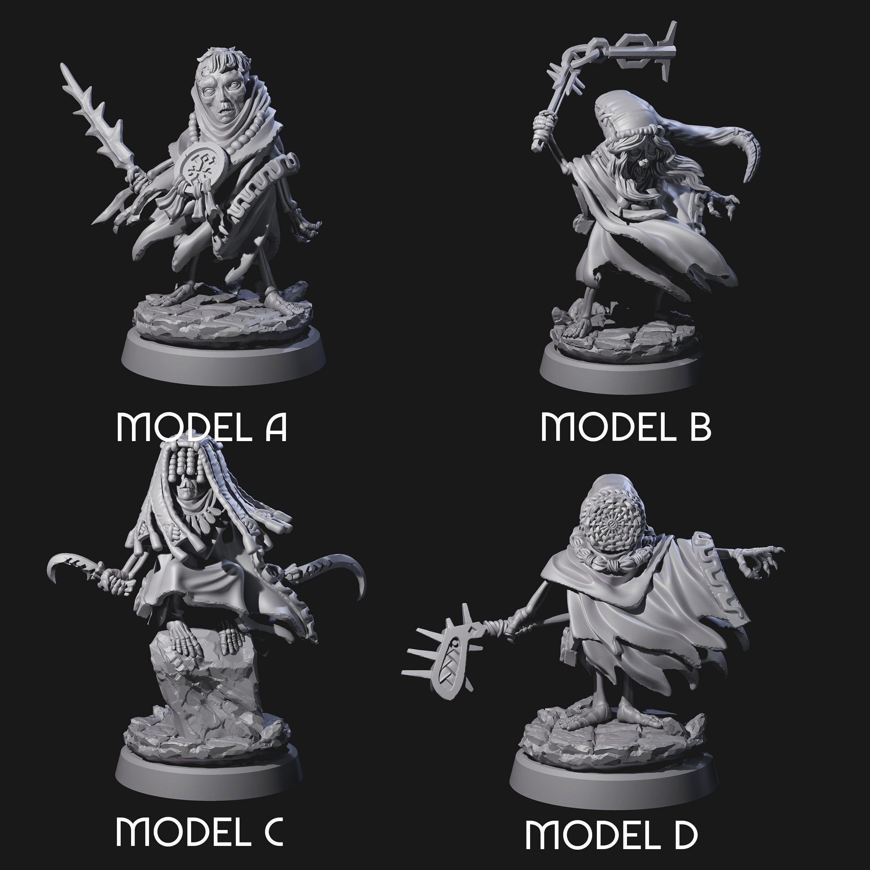 Withered Necromancer Marrowlings Miniature for Dungeons and Dragons, Pathfinder or other TTRPGs