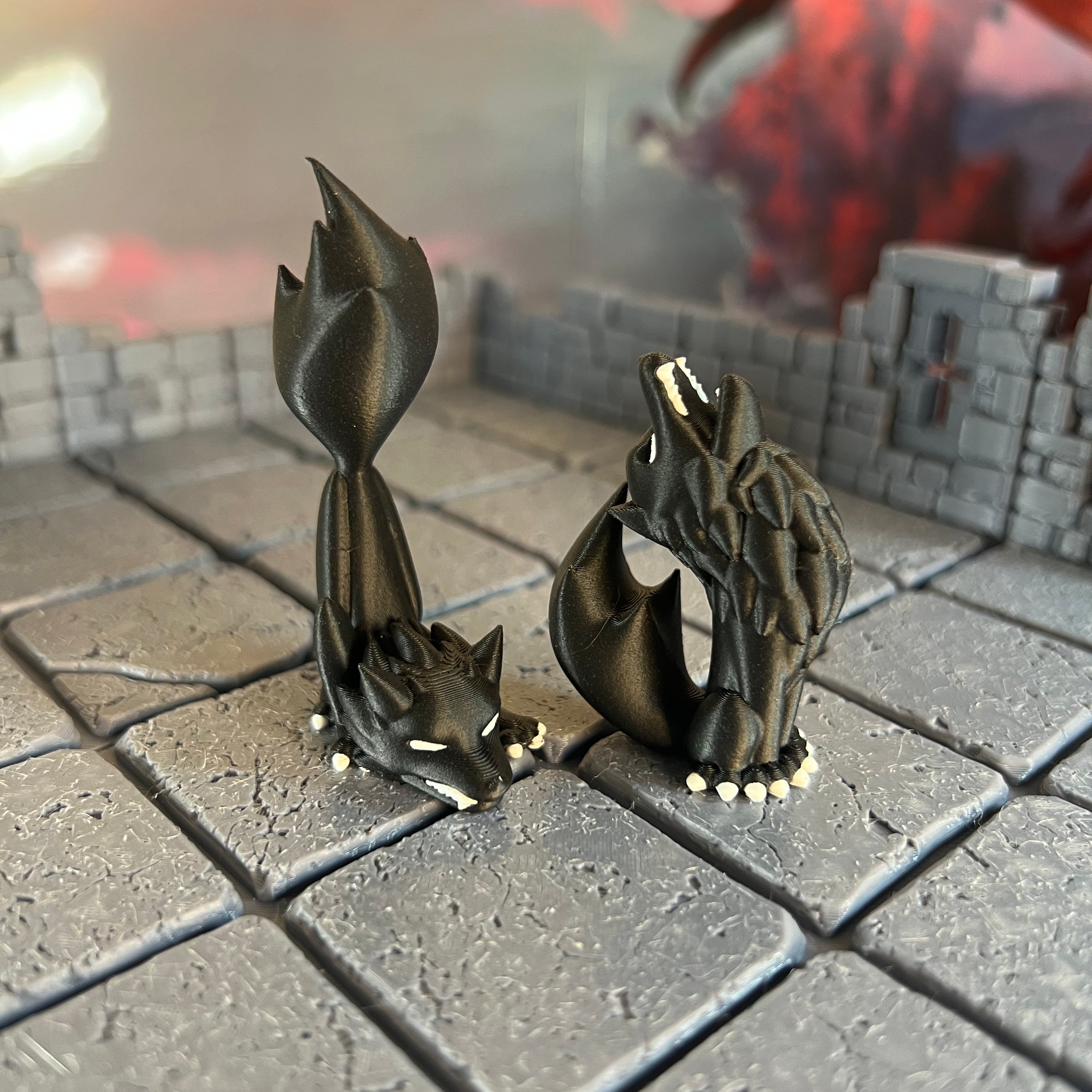 Wolves Howling Pouncing Pair Multicolour Table Ready Miniatures Miniature for Dungeons and Dragons, Pathfinder or other TTRPGs
