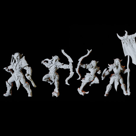 Wood Elf Army - Four Soldiers Miniature for Dungeons and Dragons, Pathfinder or other TTRPGs