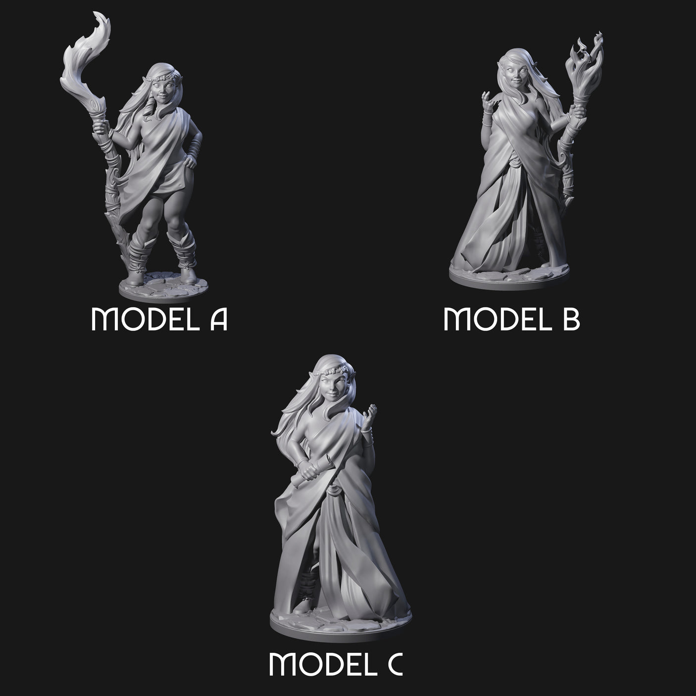 Wooded Elf Mages Miniature for Dungeons and Dragons, Pathfinder or other TTRPGs