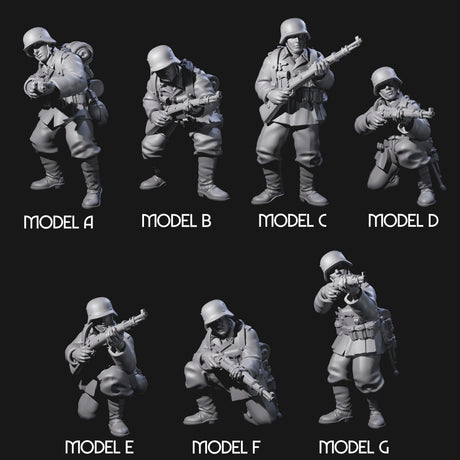 World War 2 Under Fire German Riflemen Miniature for Dungeons and Dragons, Pathfinder or other TTRPGs