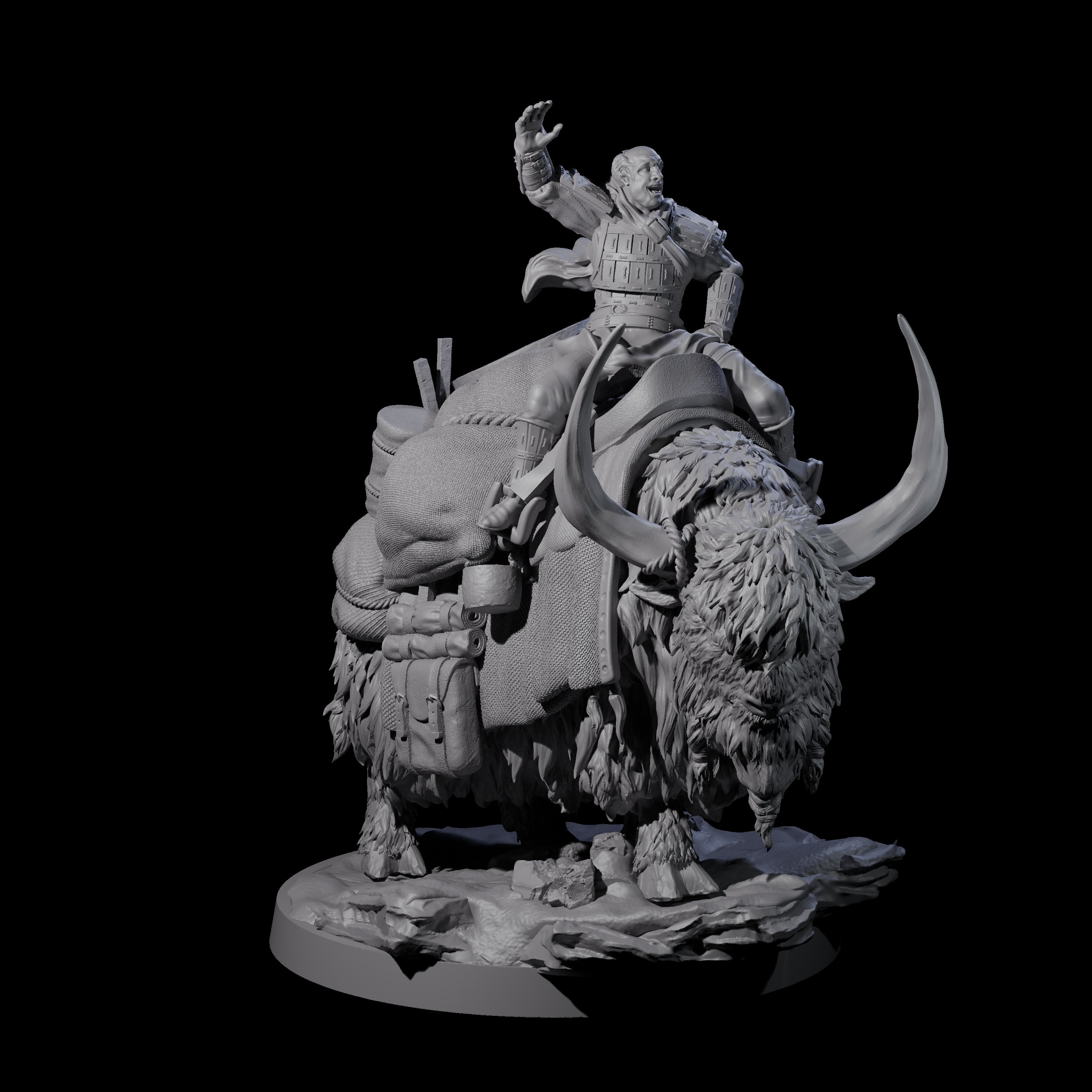 Yak Riding Merchant Miniature for Dungeons and Dragons, Pathfinder or other TTRPGs