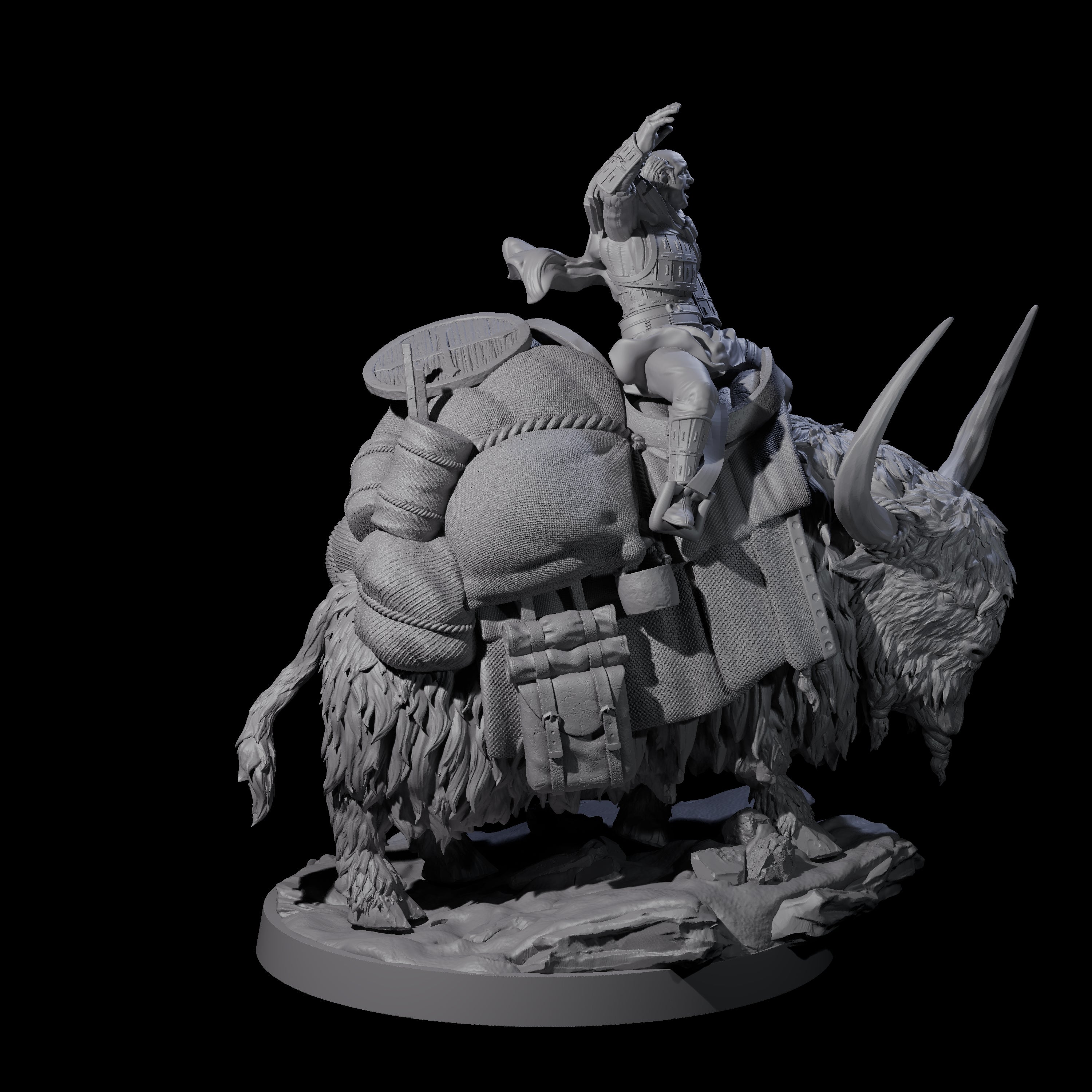 Yak Riding Merchant Miniature for Dungeons and Dragons, Pathfinder or other TTRPGs