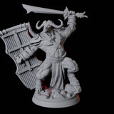 Yakfolk Warrior with Sword and Shield Miniature for Dungeons and Dragons, Pathfinder or other TTRPGs