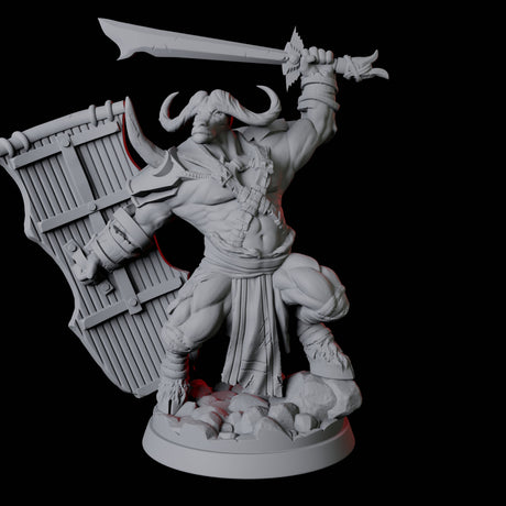 Yakfolk Warrior with Sword and Shield Miniature for Dungeons and Dragons, Pathfinder or other TTRPGs