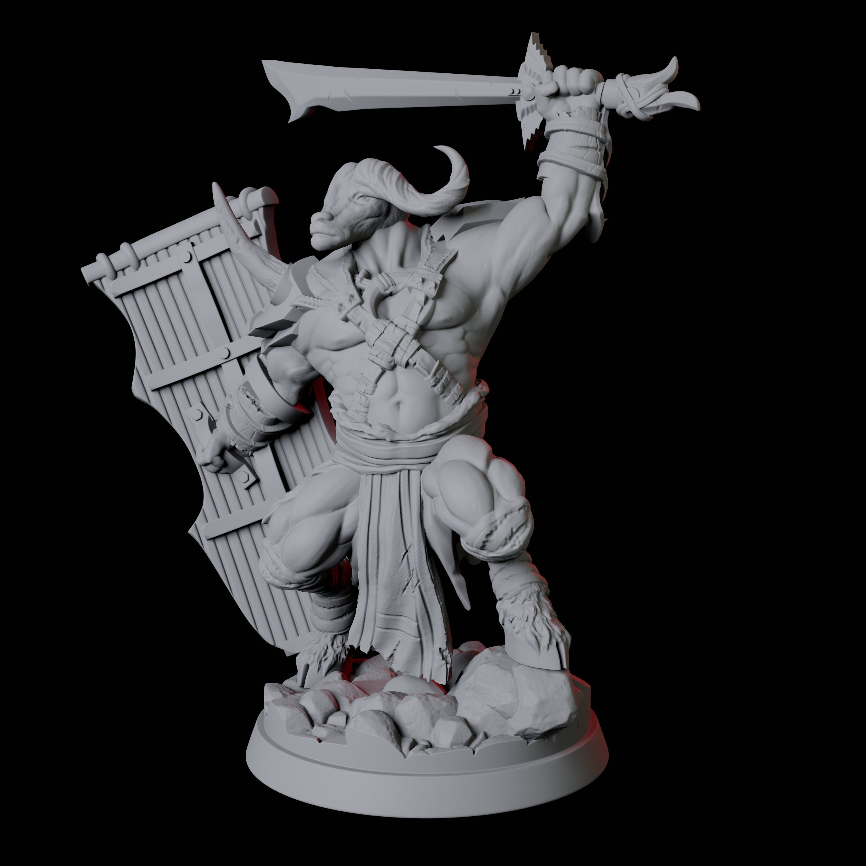 Yakfolk Warrior with Sword and Shield Miniature for Dungeons and Dragons, Pathfinder or other TTRPGs