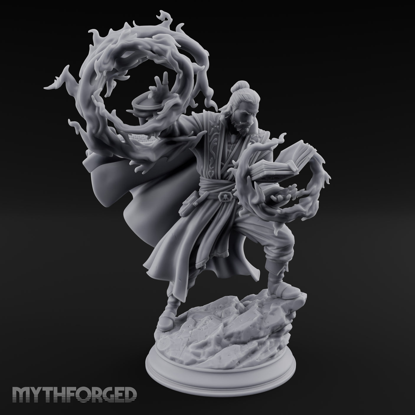 Swirling Flames Human Wizard Miniature for Dungeons and Dragons, Pathfinder or other TTRPGs