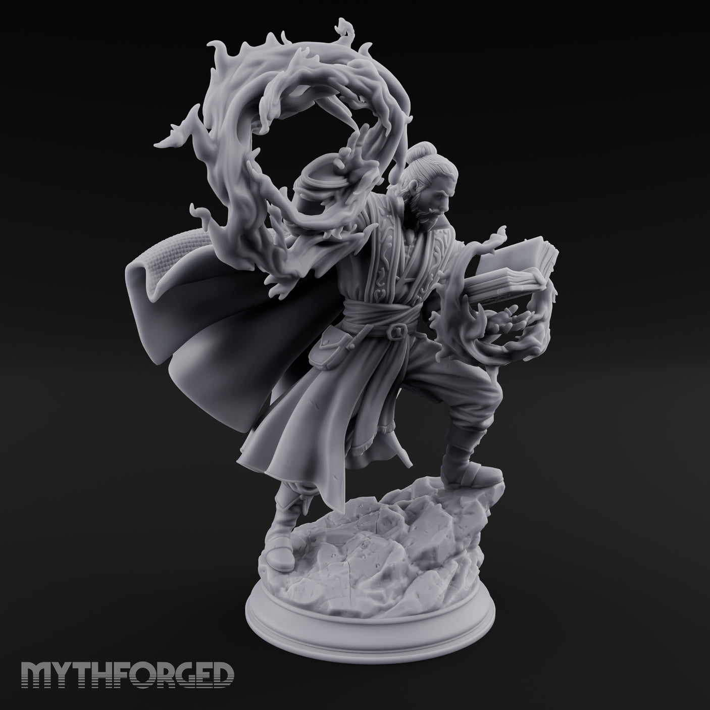Swirling Flames Human Wizard Miniature for Dungeons and Dragons, Pathfinder or other TTRPGs