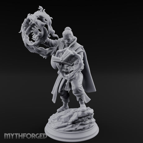 Swirling Flames Human Wizard Miniature for Dungeons and Dragons, Pathfinder or other TTRPGs