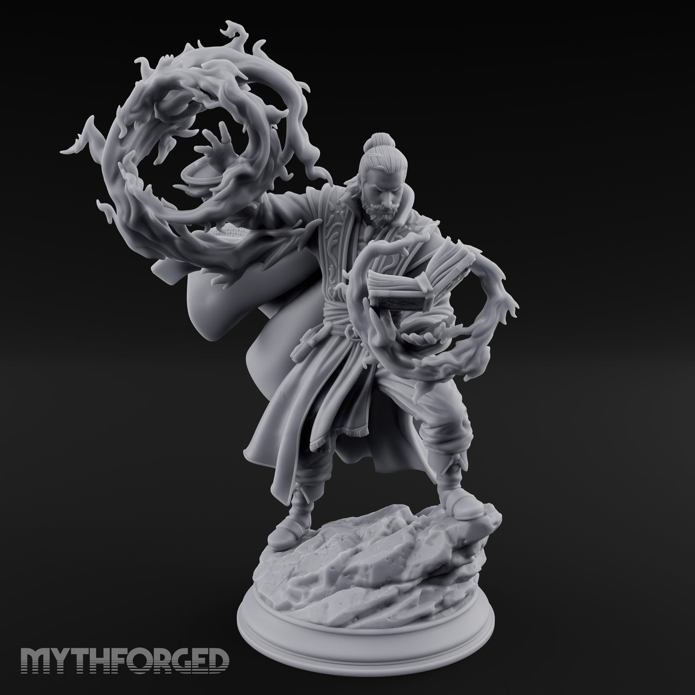Swirling Flames Human Wizard Miniature for Dungeons and Dragons, Pathfinder or other TTRPGs