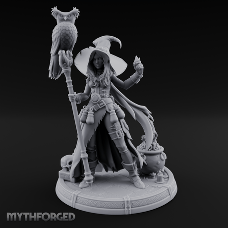 Cauldron Conjuring Human Witch Miniature for Dungeons and Dragons, Pathfinder or other TTRPGs