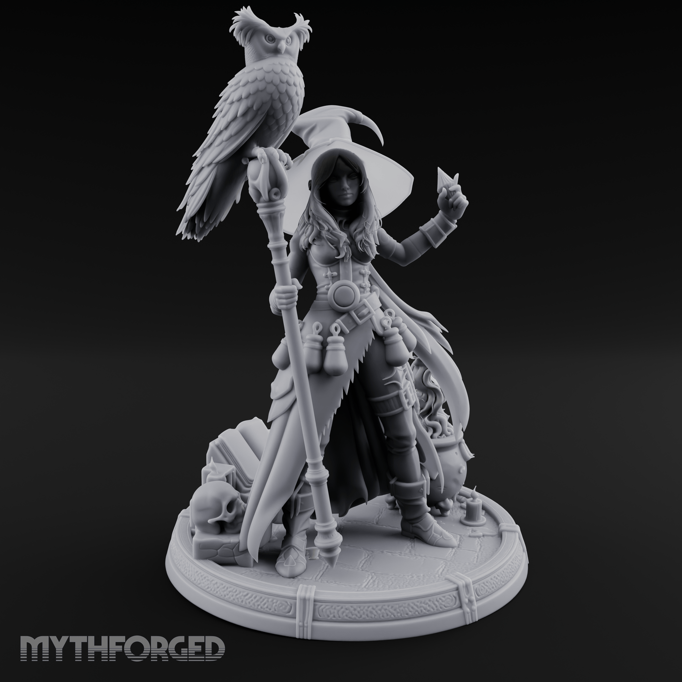 Cauldron Conjuring Human Witch Miniature for Dungeons and Dragons, Pathfinder or other TTRPGs
