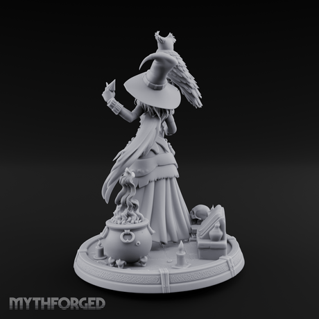 Cauldron Conjuring Human Witch Miniature for Dungeons and Dragons, Pathfinder or other TTRPGs