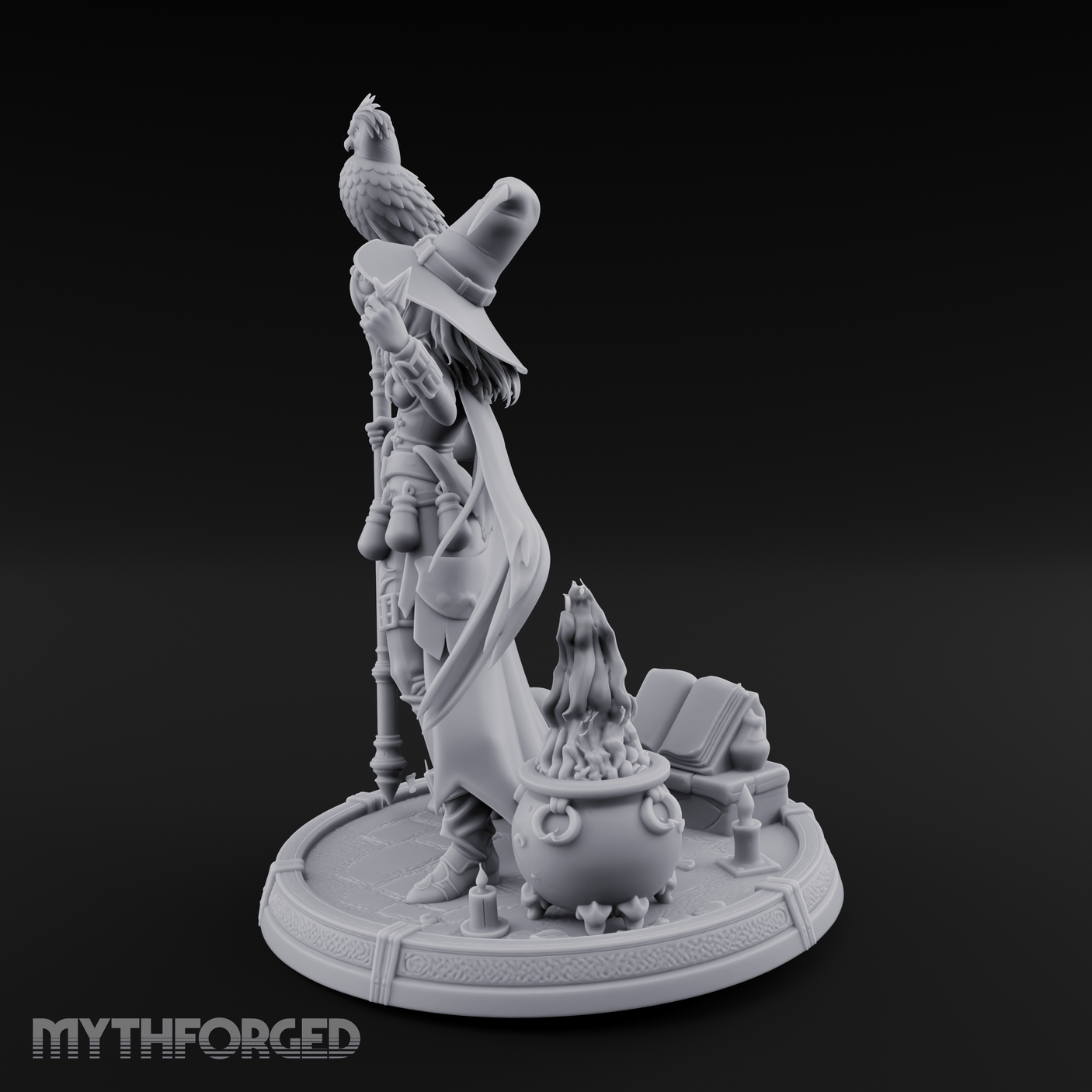 Cauldron Conjuring Human Witch Miniature for Dungeons and Dragons, Pathfinder or other TTRPGs