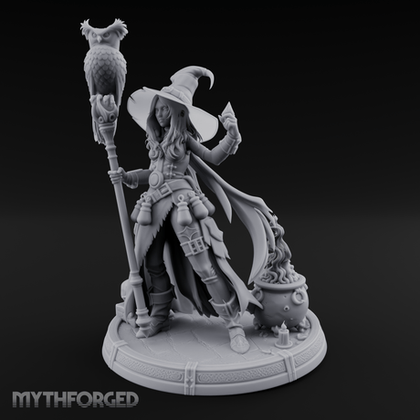 Cauldron Conjuring Human Witch Miniature for Dungeons and Dragons, Pathfinder or other TTRPGs