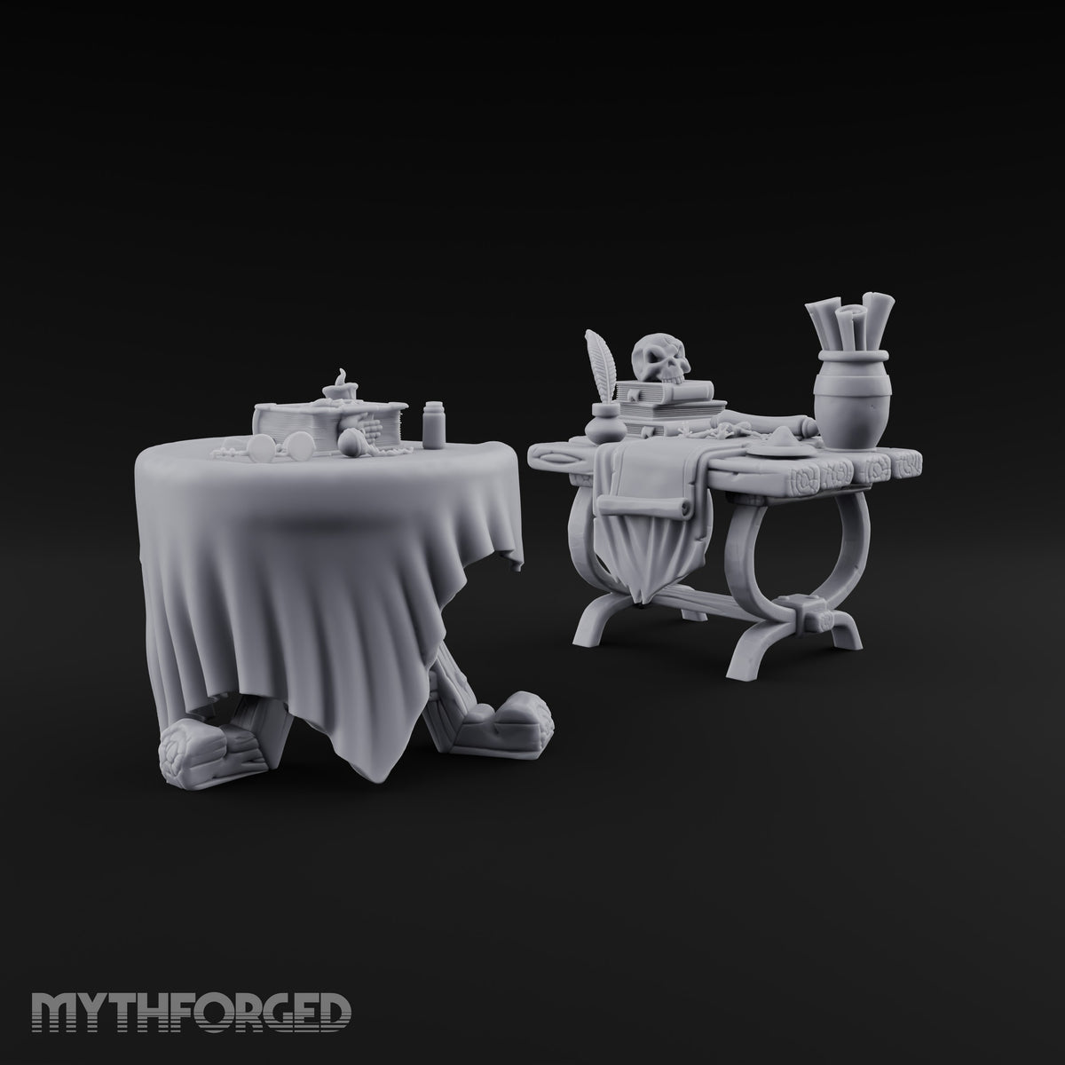 Quill Dipped, Skull Watching Alchemist Work Tables