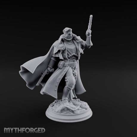 Unimpressed by Bones Underfoot Human Pistol Officer in Skull-Badged Greatcoat and Cape
