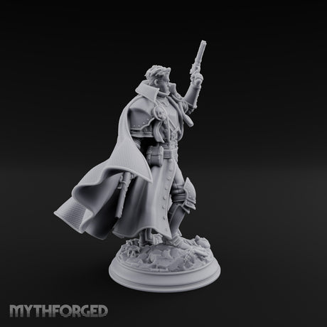 Unimpressed by Bones Underfoot Human Pistol Officer in Skull-Badged Greatcoat and Cape