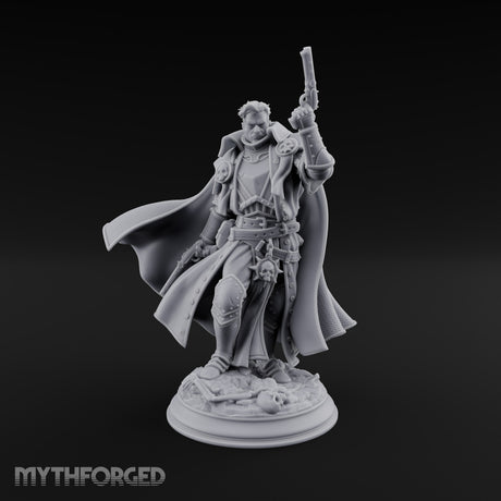Unimpressed by Bones Underfoot Human Pistol Officer in Skull-Badged Greatcoat and Cape