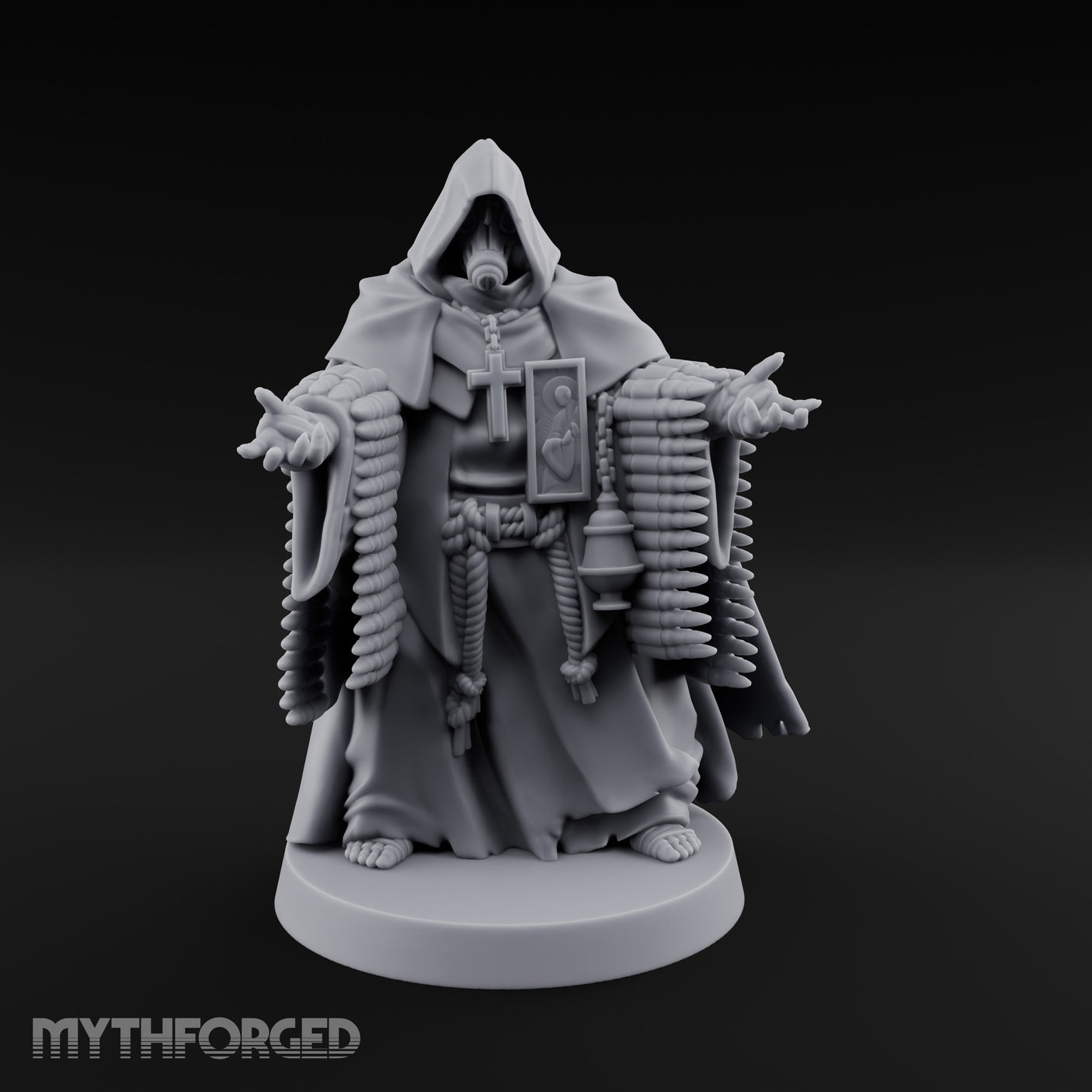 Ammo Draped Cross Bearing Human Monk — With