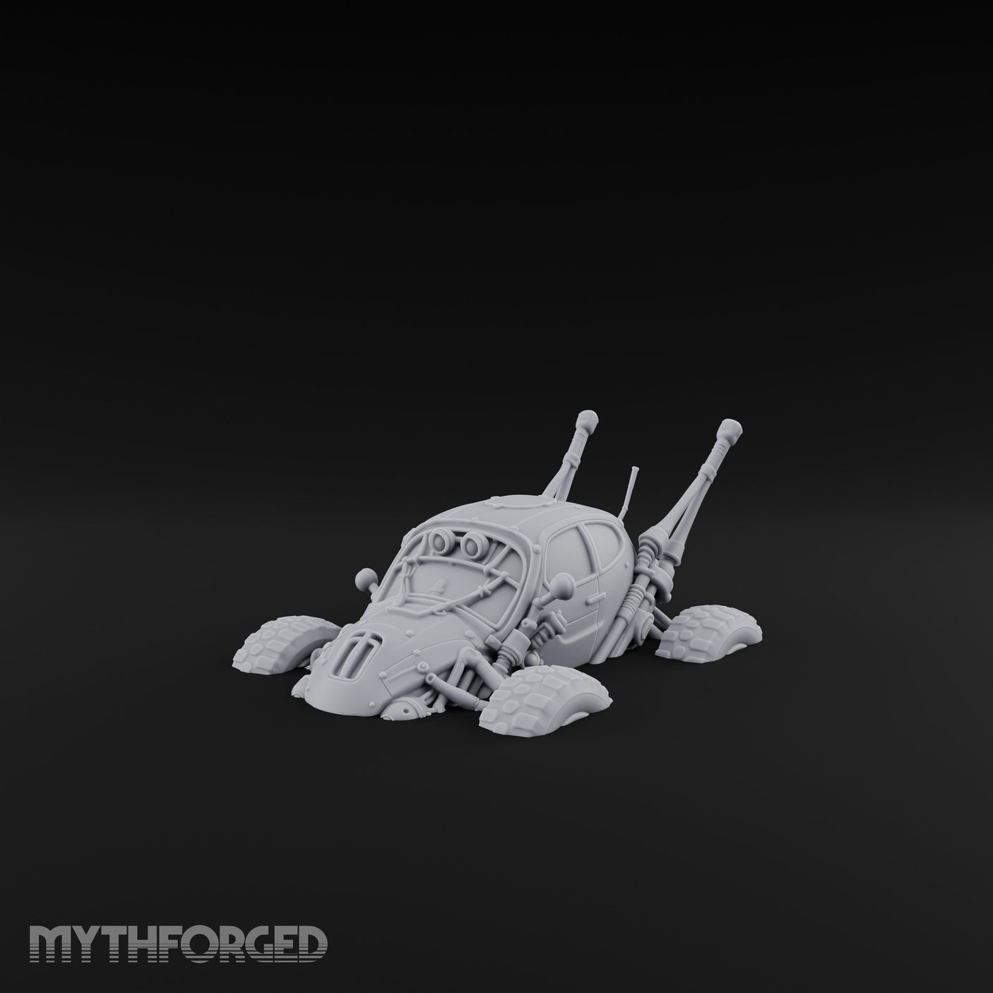 Antenna-Bristling Chunky-Wheeled Scout Buggy Miniature for Dungeons and Dragons, Pathfinder or other TTRPGs