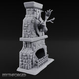 Antler-Mounted Flame-Grated Hunter's Lodge Stone Fireplace Miniature for Dungeons and Dragons, Pathfinder or other TTRPGs