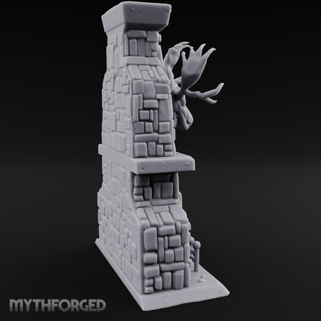 Antler-Mounted Flame-Grated Hunter's Lodge Stone Fireplace Miniature for Dungeons and Dragons, Pathfinder or other TTRPGs