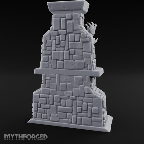 Antler-Mounted Flame-Grated Hunter's Lodge Stone Fireplace Miniature for Dungeons and Dragons, Pathfinder or other TTRPGs