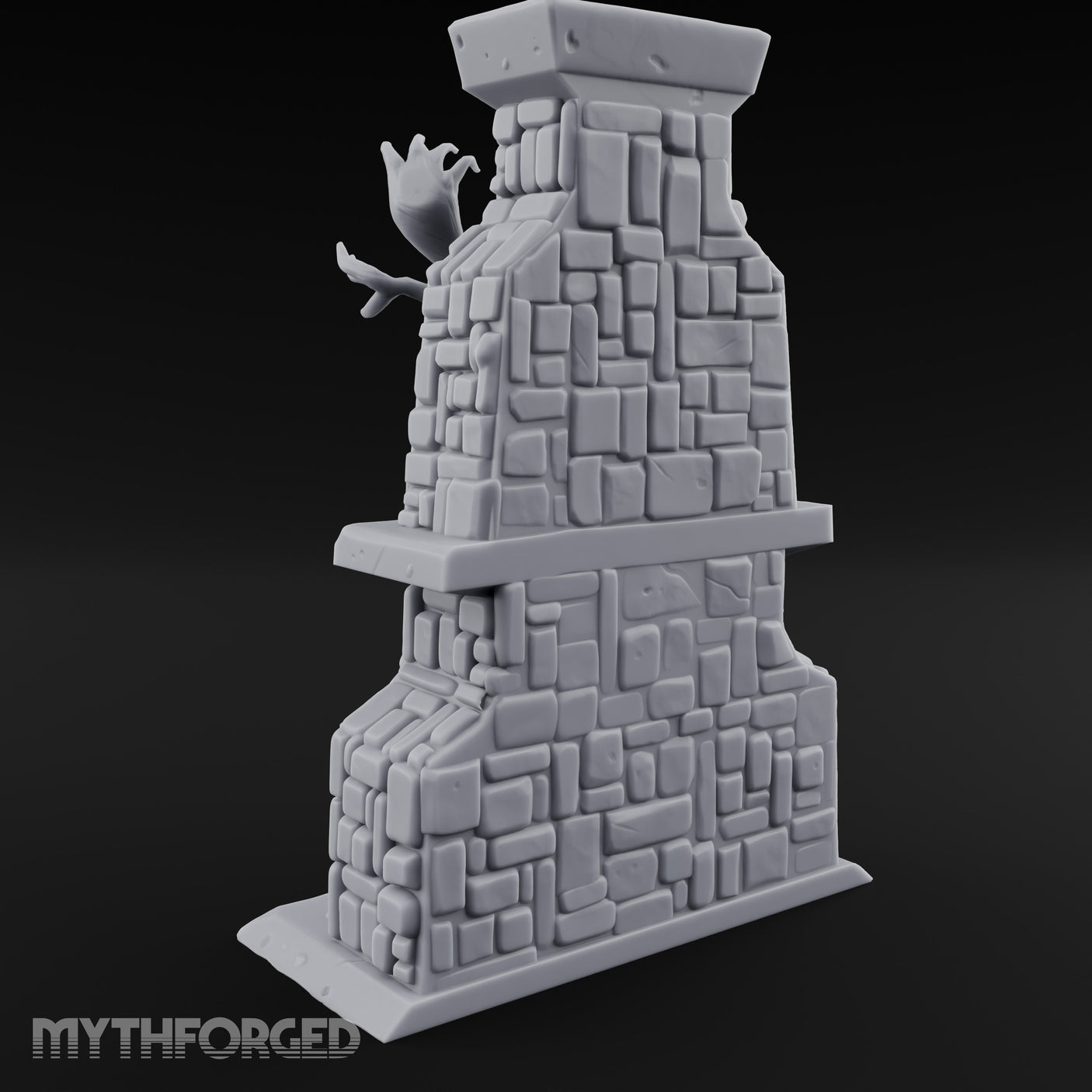 Antler-Mounted Flame-Grated Hunter's Lodge Stone Fireplace Miniature for Dungeons and Dragons, Pathfinder or other TTRPGs