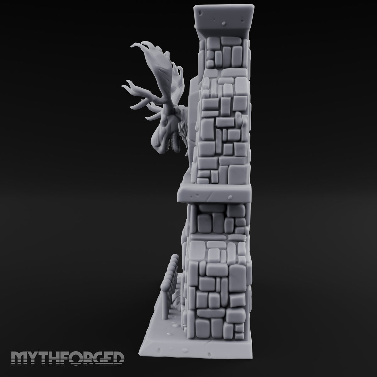 Antler-Mounted Flame-Grated Hunter's Lodge Stone Fireplace Miniature for Dungeons and Dragons, Pathfinder or other TTRPGs
