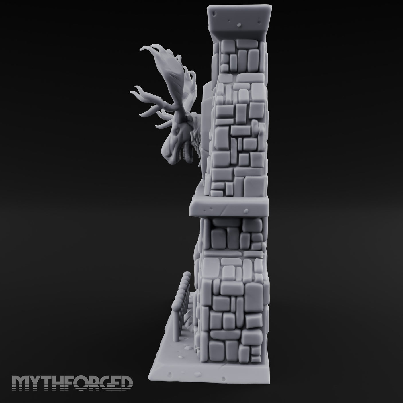 Antler-Mounted Flame-Grated Hunter's Lodge Stone Fireplace Miniature for Dungeons and Dragons, Pathfinder or other TTRPGs
