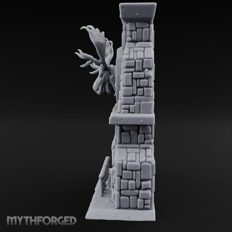 Antler-Mounted Flame-Grated Hunter's Lodge Stone Fireplace Miniature for Dungeons and Dragons, Pathfinder or other TTRPGs