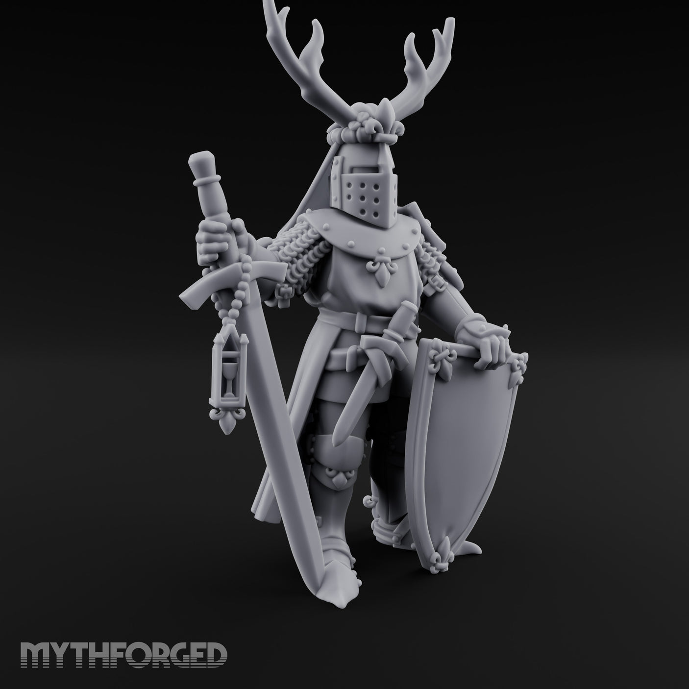 Antlered Helm Kneeling Human Duke Miniature for Dungeons and Dragons, Pathfinder or other TTRPGs
