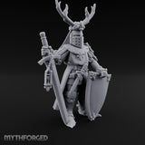 Antlered Helm Kneeling Human Duke Miniature for Dungeons and Dragons, Pathfinder or other TTRPGs