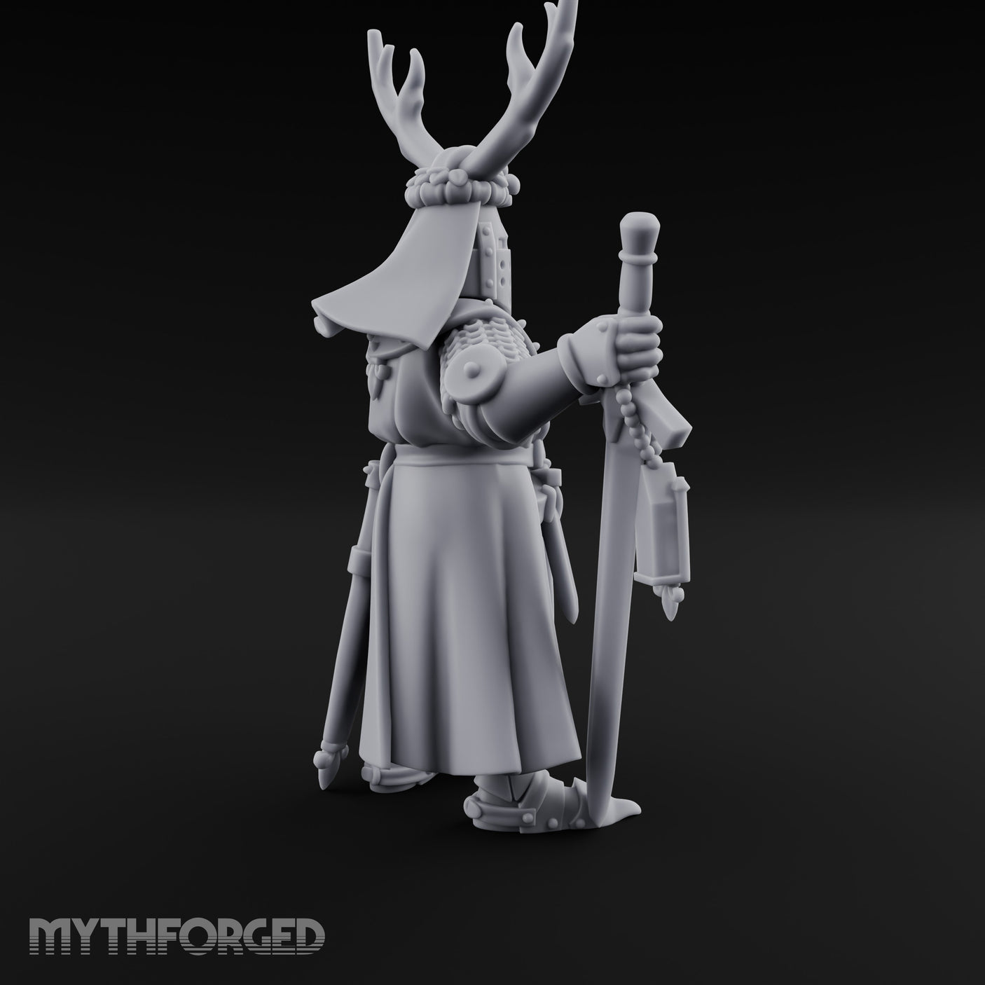 Antlered Helm Kneeling Human Duke Miniature for Dungeons and Dragons, Pathfinder or other TTRPGs