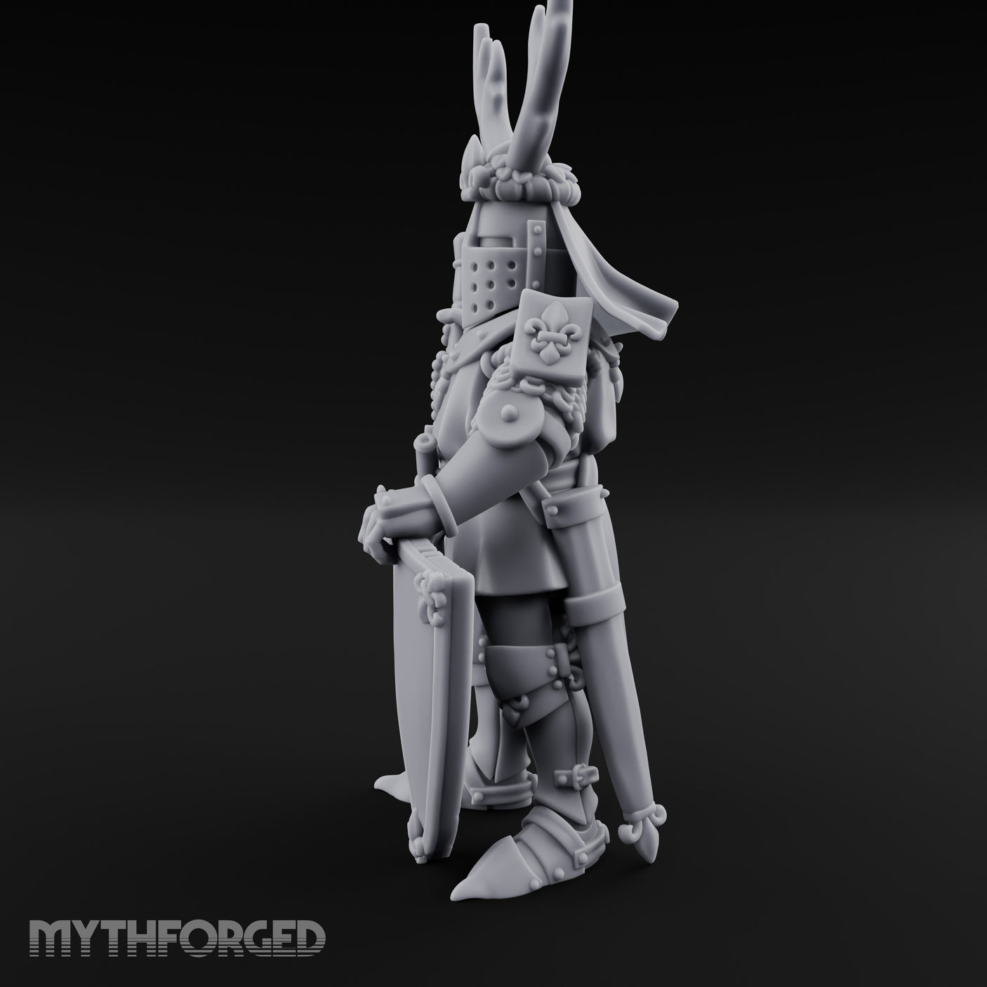 Antlered Helm Kneeling Human Duke Miniature for Dungeons and Dragons, Pathfinder or other TTRPGs