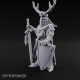 Antlered Helm Kneeling Human Duke Miniature for Dungeons and Dragons, Pathfinder or other TTRPGs