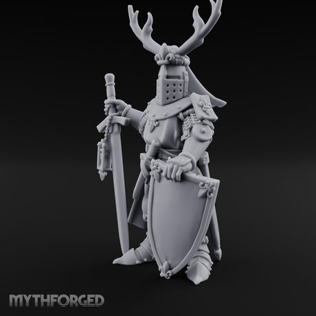 Antlered Helm Kneeling Human Duke Miniature for Dungeons and Dragons, Pathfinder or other TTRPGs