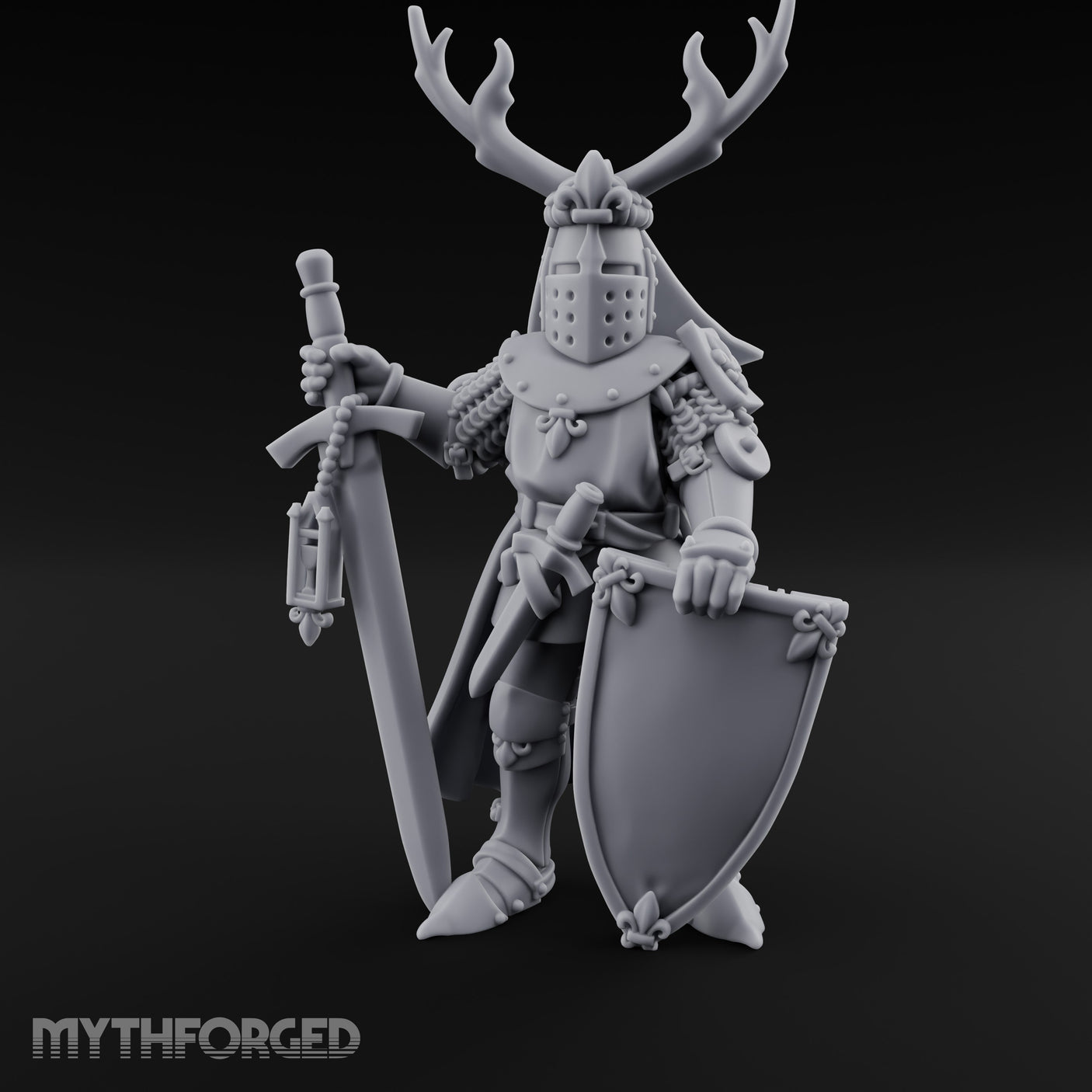 Antlered Helm Kneeling Human Duke Miniature for Dungeons and Dragons, Pathfinder or other TTRPGs