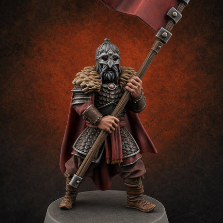 Banner Hoisting Standard Bearer Miniature for Dungeons and Dragons, Pathfinder or other TTRPGs