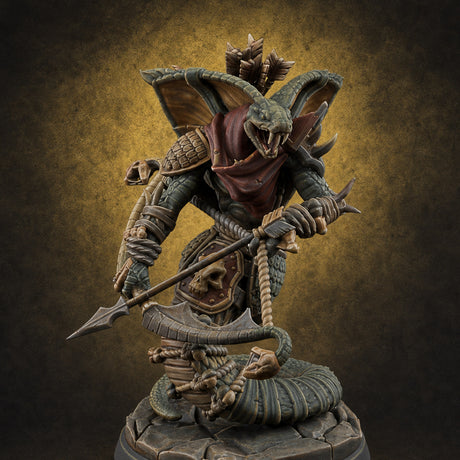 Spear Thrust Snarling Naga Warrior — painted concept preview (miniature supplied unpainted)